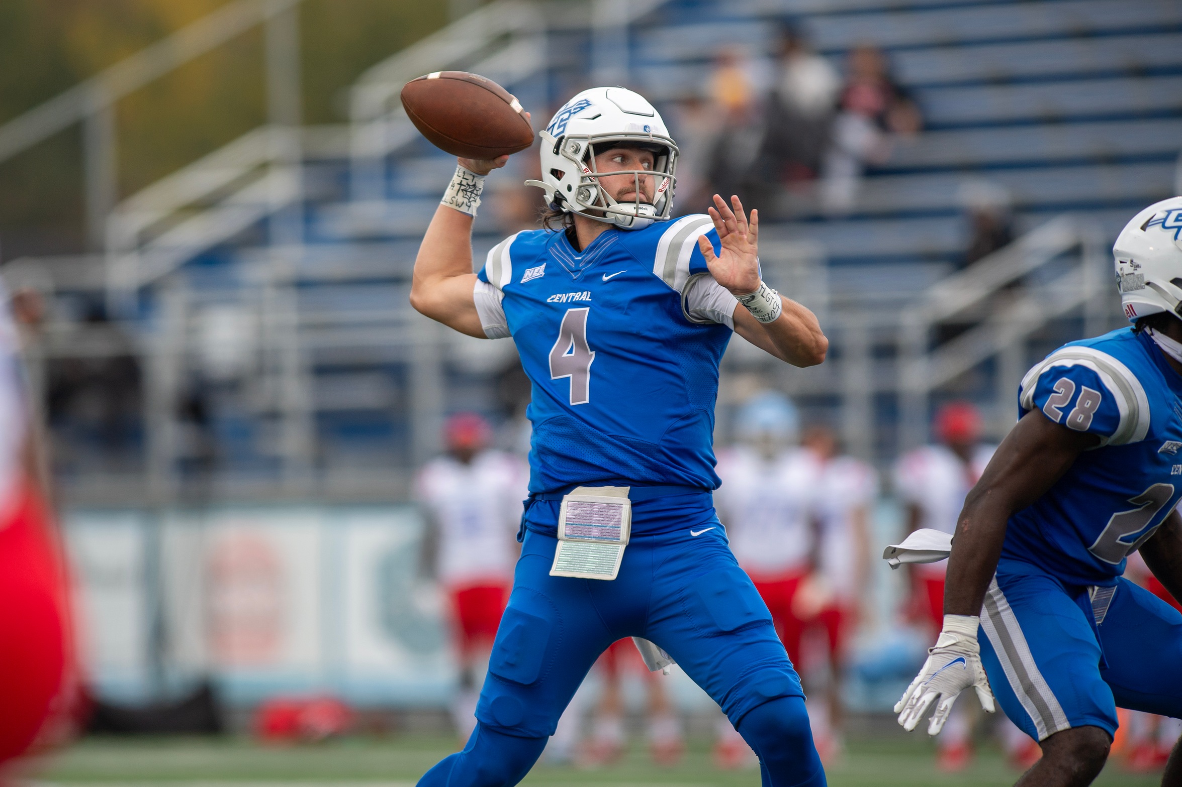 Matt Jenner completed 15 passes for 127 yards and had a 17-yard touchdown run for the Blue Devils at Duquesne on Saturday. (Photo: Steve McLaughlin)