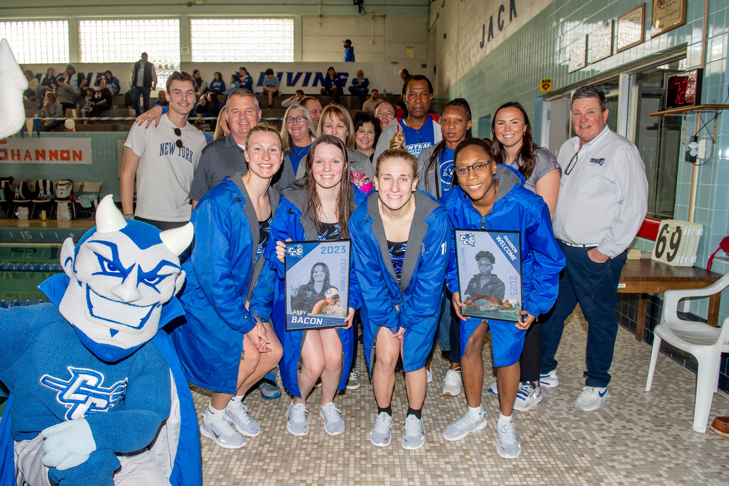 CCSU Swimming & Diving earned a Senior Day win over URI on Saturday, January 28, 2023. (Credit: Steve McLaughlin)
