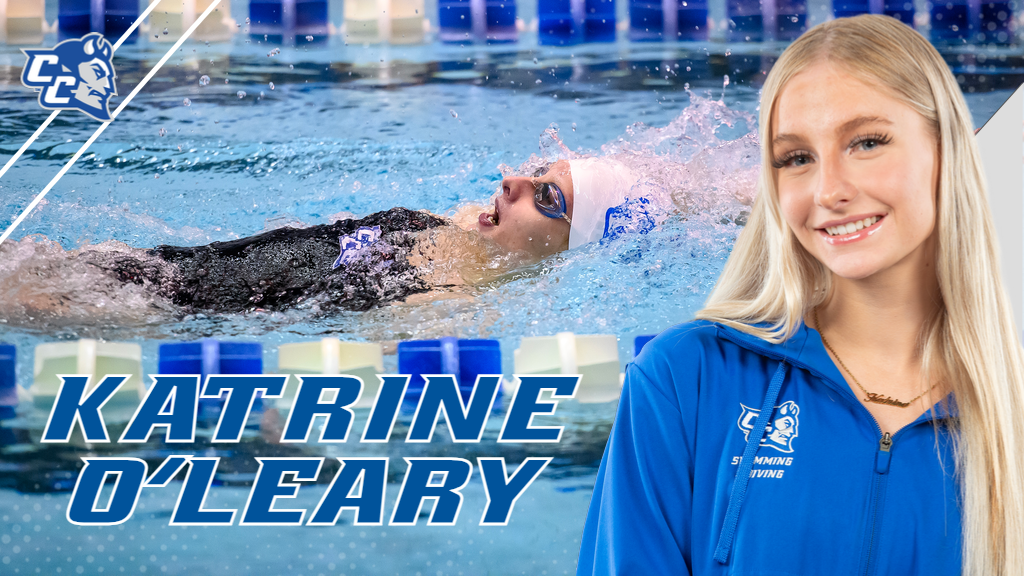 Katrine O'Leary, part of five wins in the Blue Devils dual meet win over Sacred Heart, was named the NEC Swimming & Diving Rookie of the Week. (Photos: Steve McLaughlin)