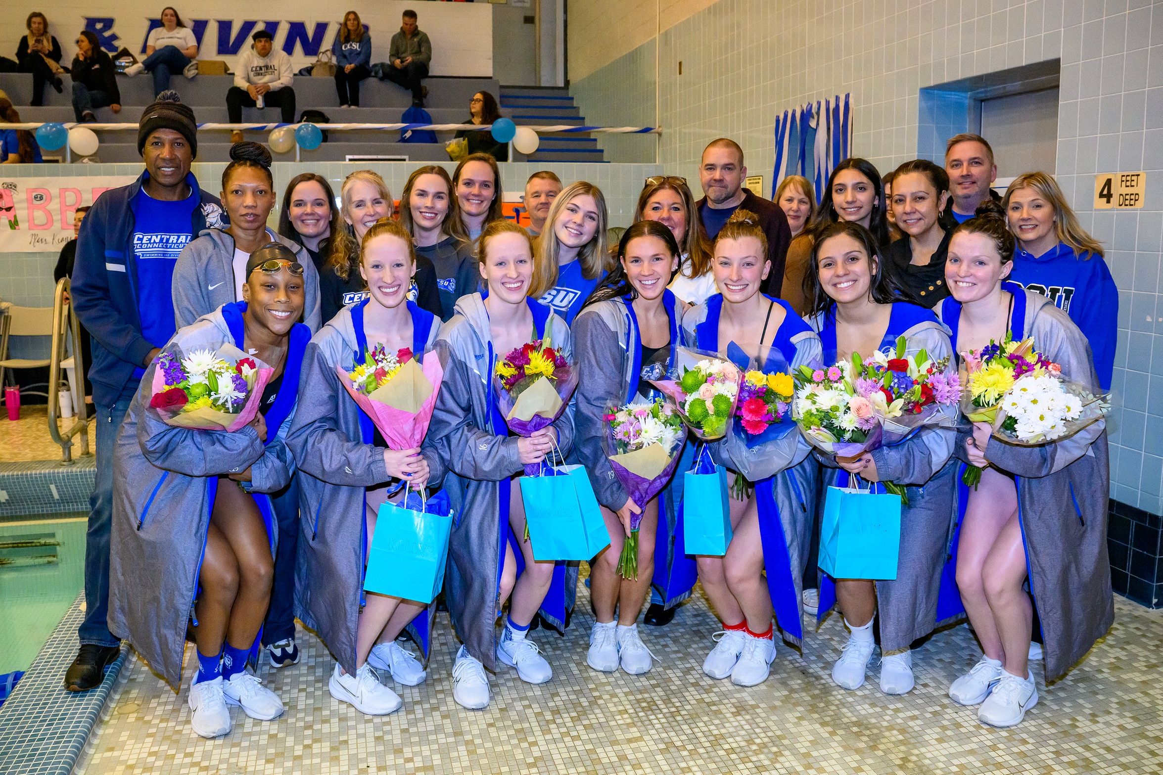 CCSU Swimming & Diving celebrated Senior Day prior to the first day of a two-day dual with Sacred Heart. (Photo: Steve McLaughlin)