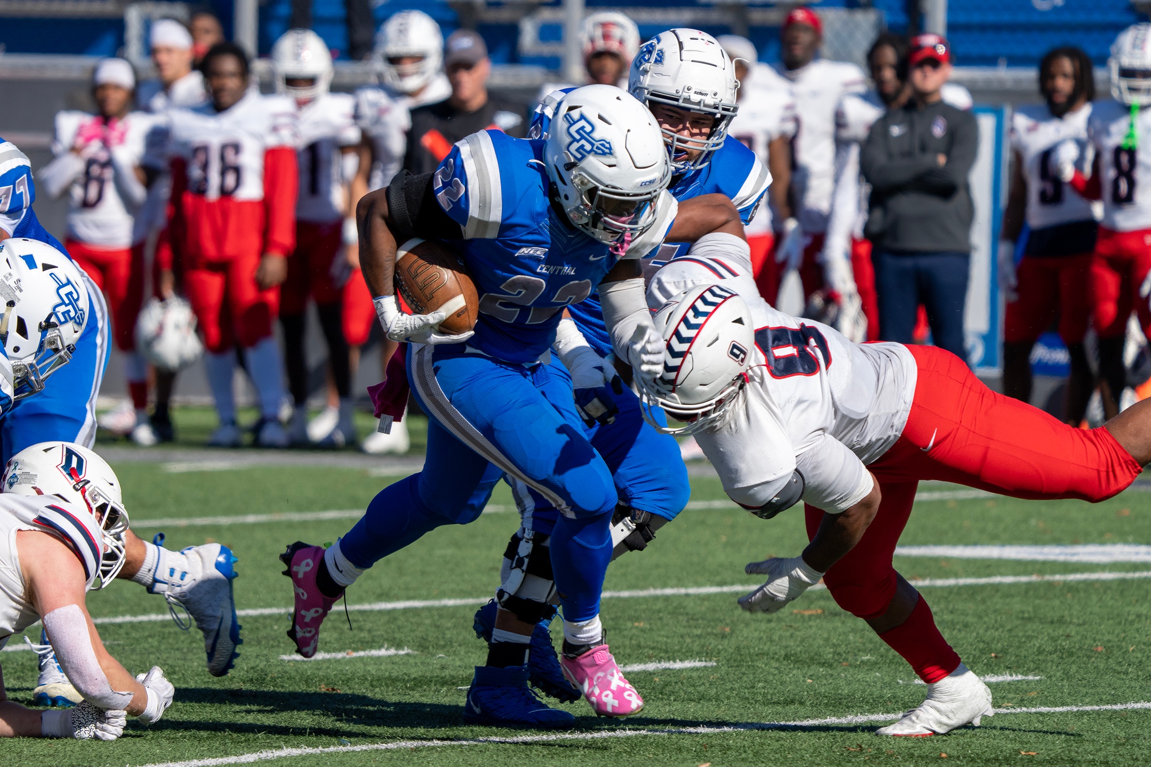 Nas Smith ran for 91 yards and had three catches for 41 more in the Blue Devils October 22, 2022 game versus Duquesne. (Photo: Steve McLaughlin)