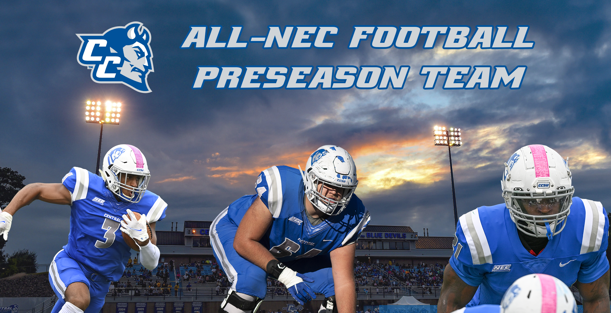 Jonathan Cabral-Martin, Chizi Umunakwe and Craig Wood were selected to the All-NEC Preseason Team that was announced August 3rd on ESPN3. (Photos: Steve McLaughlin Photography)