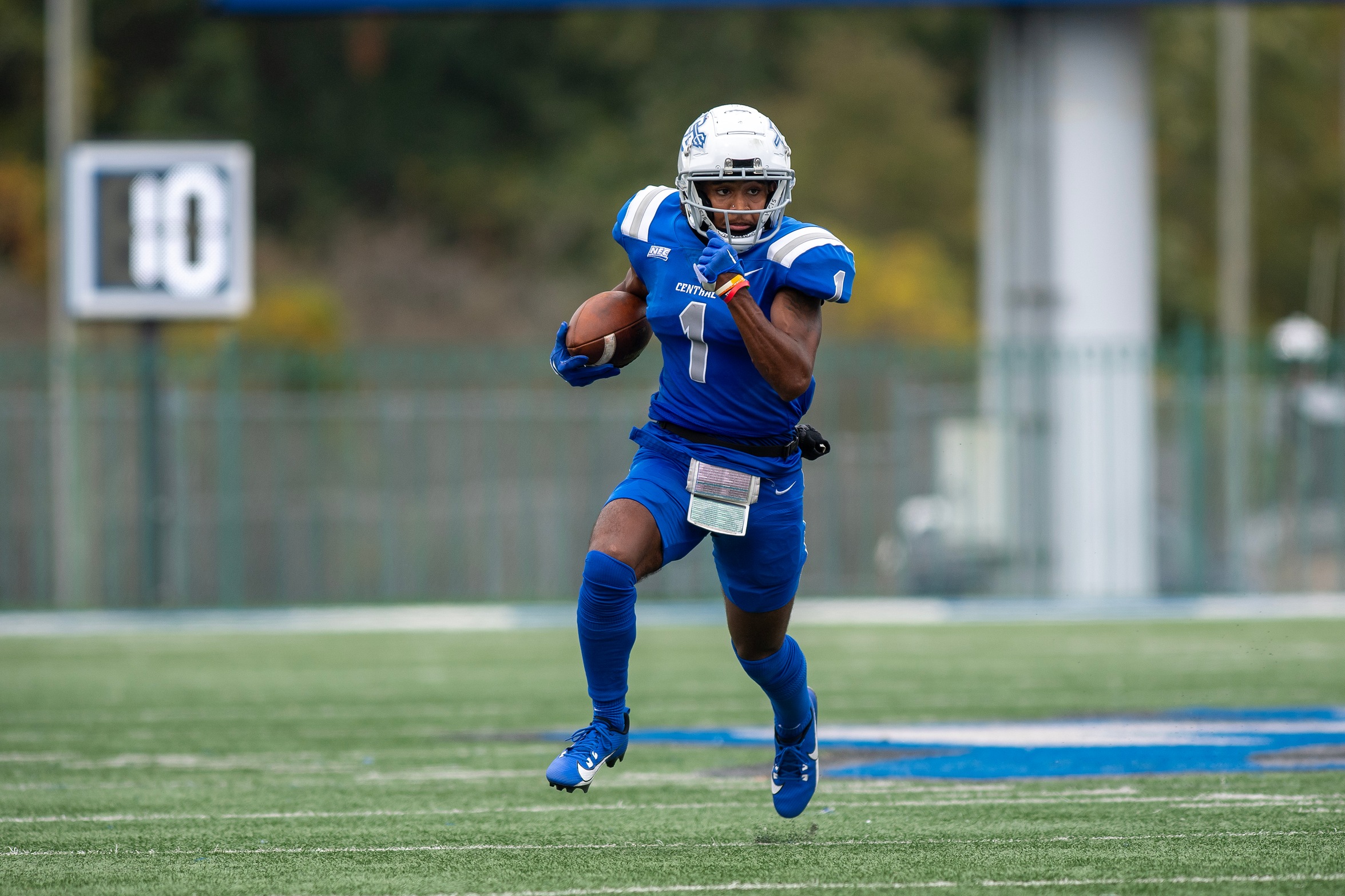 Isiah Williams caught a pair of touchdown passes in the Blue Devils win at Wagner on Saturday. (Photo: Steve McLaughlin)