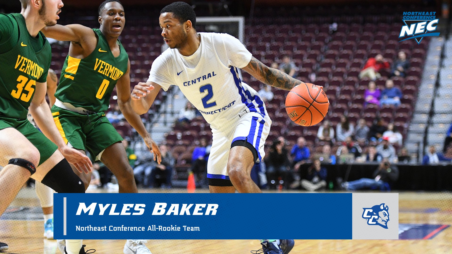 Myles Baker Earns Spot on NEC Men's Basketball All-Rookie Team