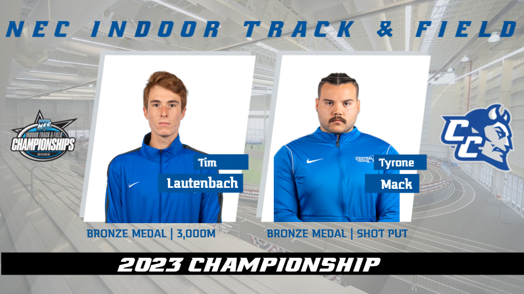 Tim Lautenbach and Tyrone Mack took home bronze medals on the opening day of the 2023 NEC Indoor Track and Field Championships.