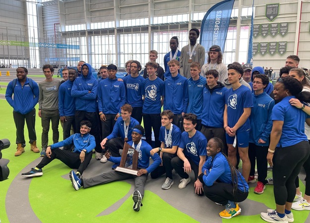 The Blue Devils men's track and field team earned runner-up team honors at the 2023 NEC Indoor Track and Field Championships