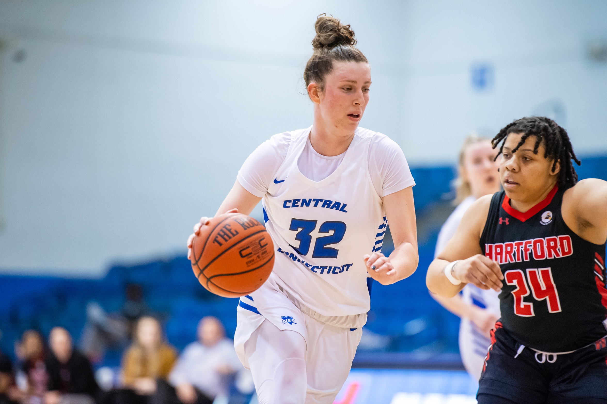 Meghan Kenefick had 11 of her 14 points in the second half on Wednesday, helping the Blue Devils to a 72-55 win over Hartford. (Photo: Steve McLaughlin)
