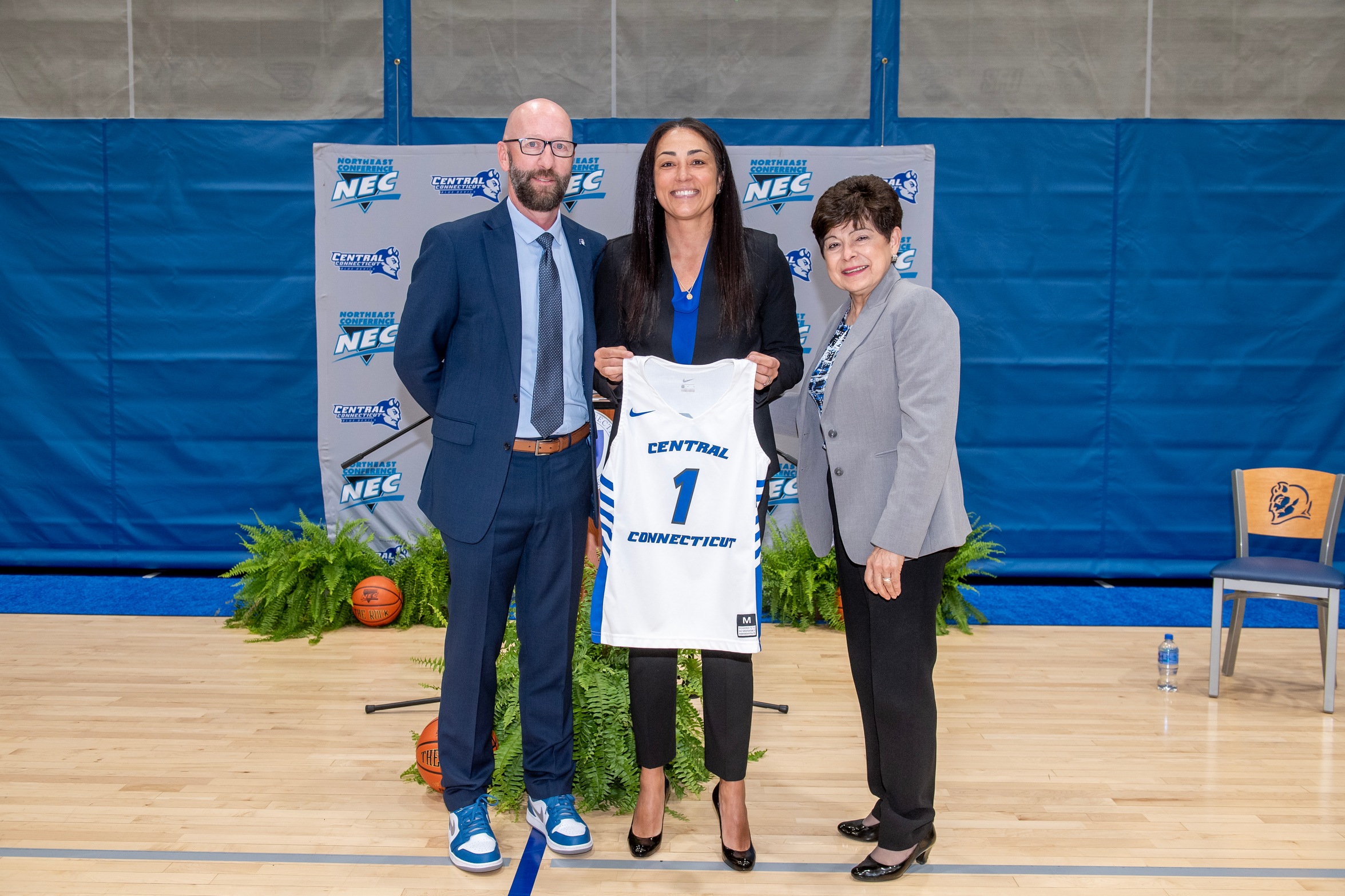 Dr. Zulma Toro and Director of Athletics Tom Pincince introduced Way Veney on Wednesday, May 3, 2023.