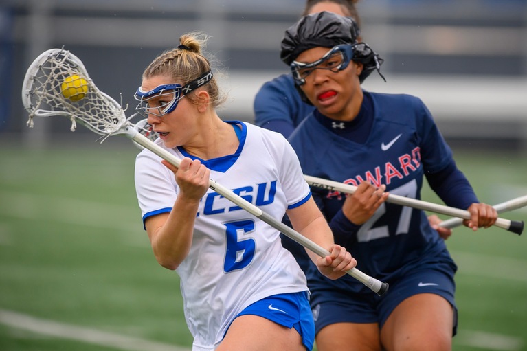 Talie Richardson was named NEC Lacrosse Player of the Week after scoring five goals to go along with seven draw controls in the win over Howard. (Credit: Steve McLaughlin)