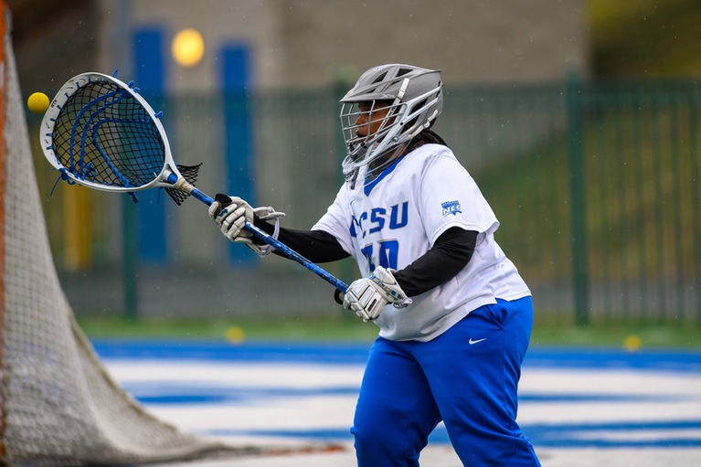 Kya Risher made a dozen saves for the Blue Devils Wednesday afternoon in NEC action against Merrimack. (Photo: Steve McLaughlin)