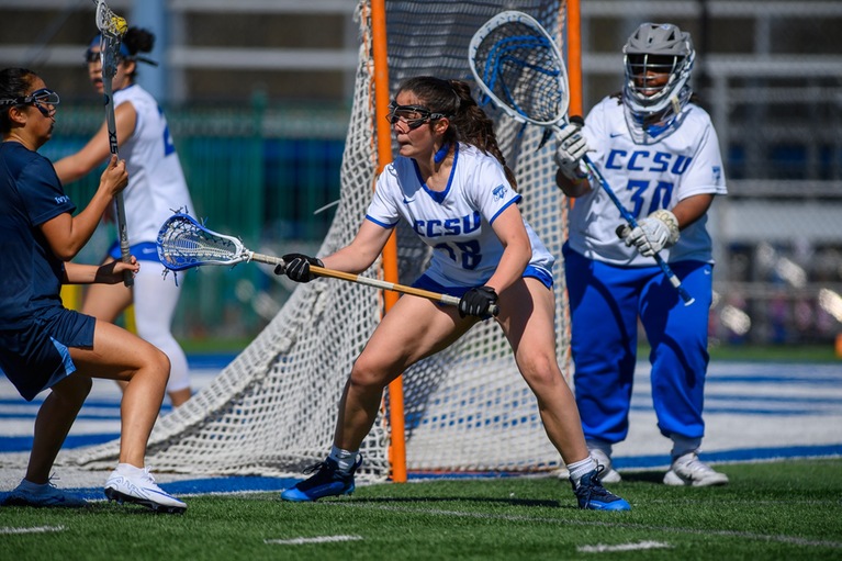Kya Risher had 16 saves and a game-high four ground balls for CCSU on Tuesday versus Columbia. (Photo: Steve McLaughlin)