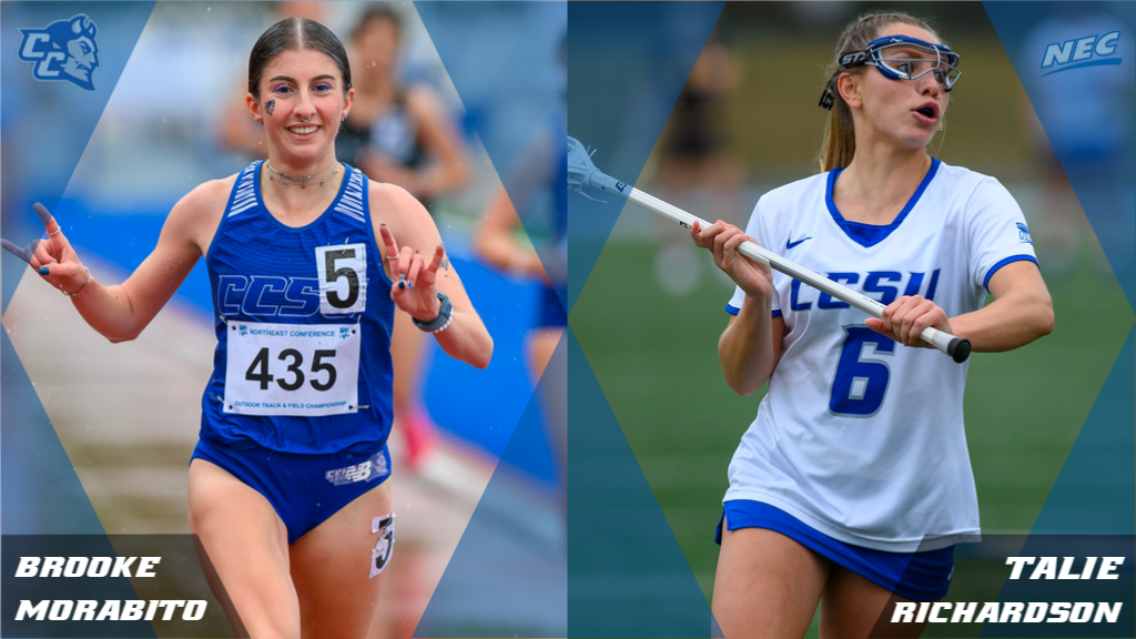 Brooke Morabito (track and field) and Talie Richardson (lacrosse) were named NEC Spring Scholar-Athletes on Monday. (Photos: Steve McLaughlin)