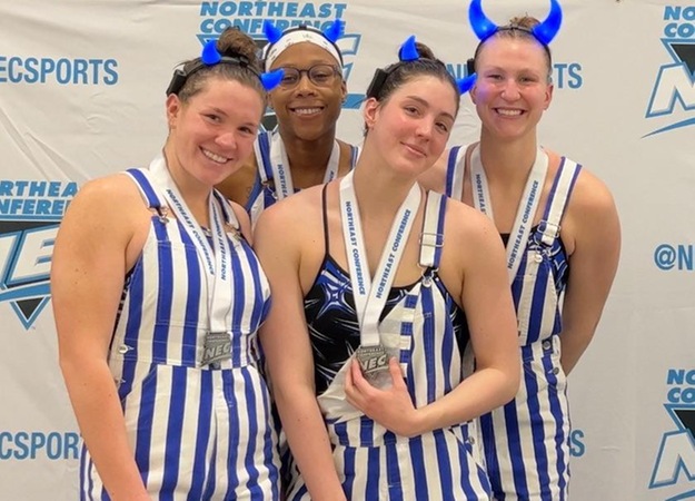 Katie Czulewicz, Abbey Keane, Shannon Welcome and Megan Dunnigan took silver in the 800 freestyle relay in the lone event of the opening night of the 2023 NEC Championship.