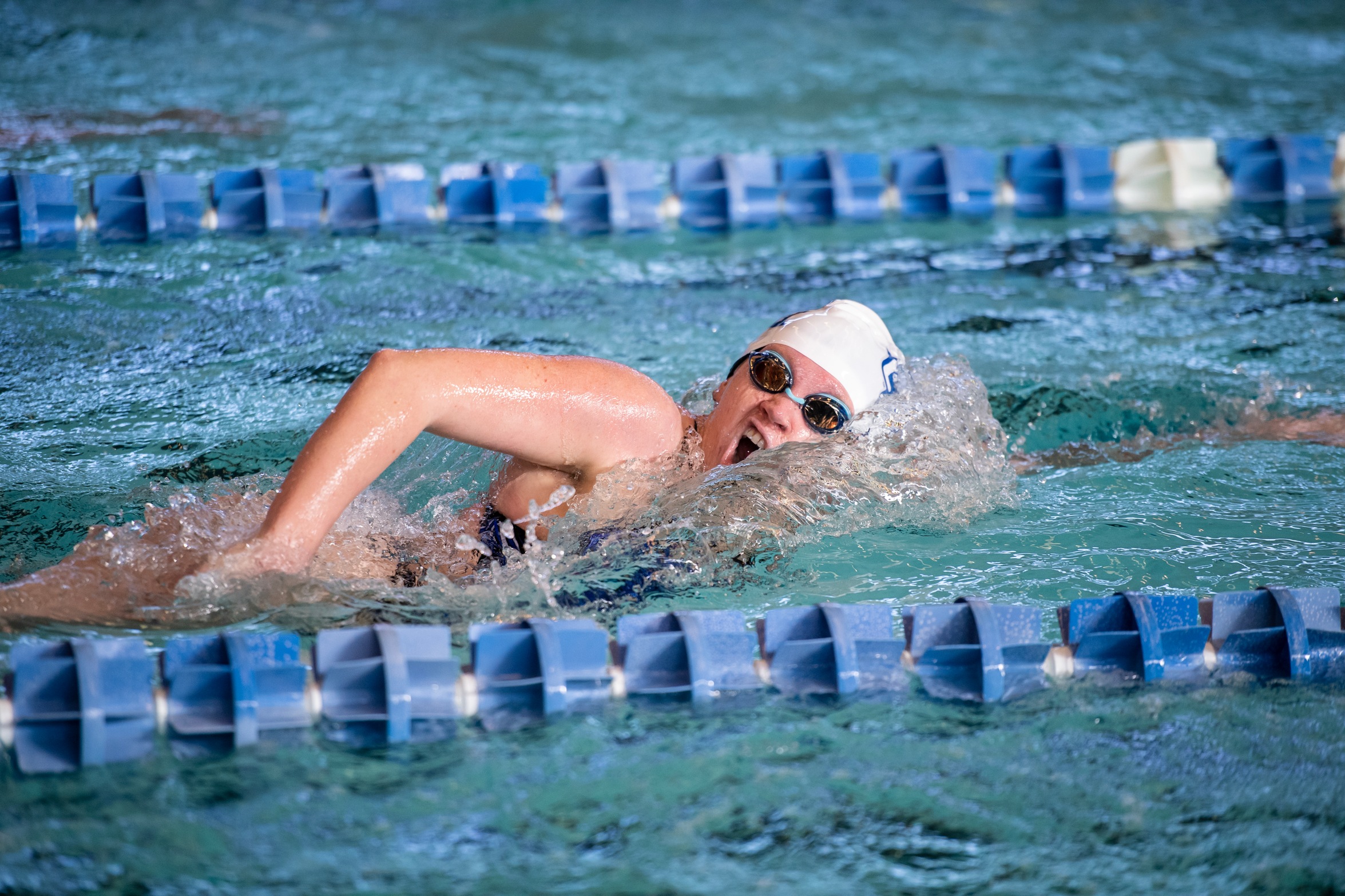 Abbey Keane won the 1,000 freestyle on the first night of the Blue Devils dual meet with New Hampshire. (Photo: Steve McLaughlin)