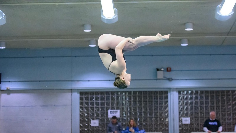 Jewelle Maziarz won both diving events in the Blue Devils dual meet at URI on Saturday. (Photo: Steve McLaughlin)