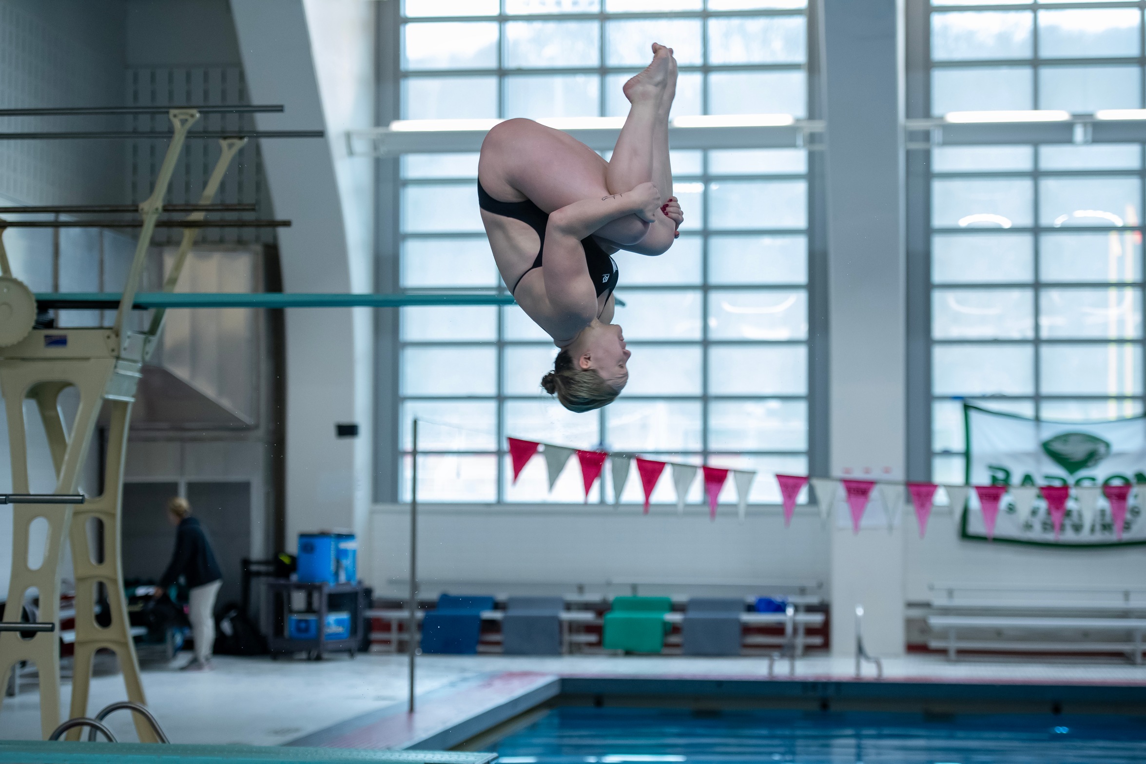 Jewelle Maziarz finished fourth on the 3-meter board on the final day of the 2023 Gompei invitational. (Photo: Steve McLaughlin)
