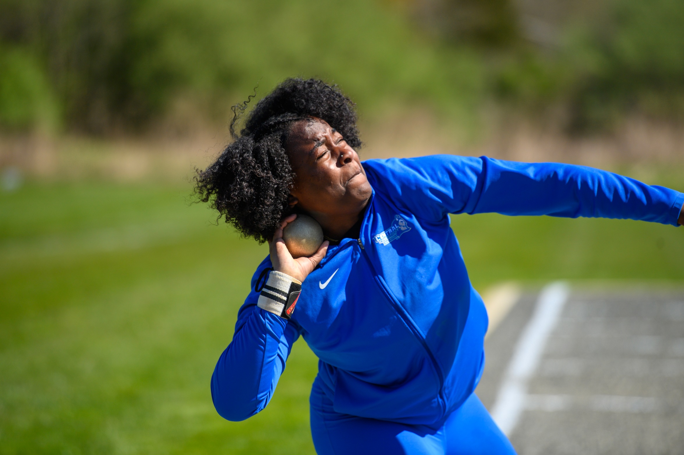 Wanesha Stewart won the shot put and weight throw at the Wesleyan January Indoor Invitational on January 25th,(Photo: Steve McLaughlin)